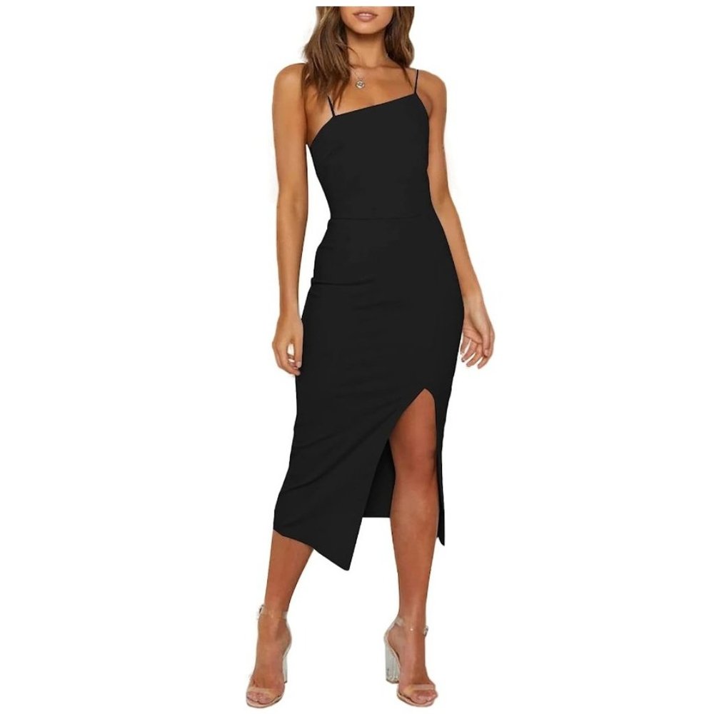Black Asymmetrical Split Leg Dress